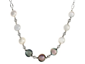 White Cultured South Sea & Gray Cultured Tahitian Pearl Rhodium Over Sterling Necklace