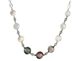 White Cultured South Sea & Platinum Cultured Tahitian Pearl Rhodium Over Sterling Necklace