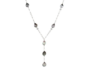 Gray Cultured Tahitian Pearl Rhodium Over Sterling Silver Y Necklace