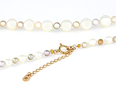 Multi-Color and White Cultured Japanese Akoya Pearl 18k Yellow Gold 20" Necklace