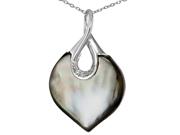 Picture of Tahitian Mother-of-Pearl with Cubic Zirconia Accents Rhodium Over Sterling Silver Pendant & Chain