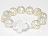 White South Sea Mother-of-Pearl Mosaic Bead Bracelet with Carved Flower Toggle