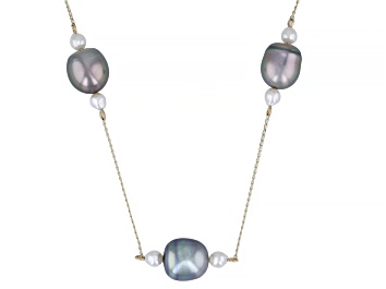 Picture of Cultured Japanese Akoya and Cultured Tahitian Pearl 14k Yellow Gold Necklace