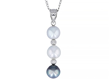 Picture of White Cultured South Sea and Cultured Tahitian Pearl Rhodium Over Sterling Silver Pendant