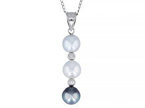 White Cultured South Sea and Cultured Tahitian Pearl Rhodium Over Sterling Silver Pendant