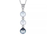 White Cultured South Sea and Cultured Tahitian Pearl Rhodium Over Sterling Silver Pendant