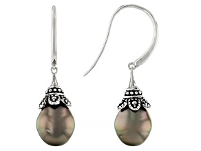 Black Cultured Tahitian Pearl Rhodium Over Sterling Silver Drop Earrings