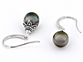 Black Cultured Tahitian Pearl Rhodium Over Sterling Silver Drop Earrings