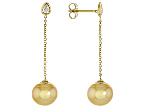 Golden Cultured South Sea Pearl and 0.20ctw Lab Grown Diamond 14k Gold Earrings