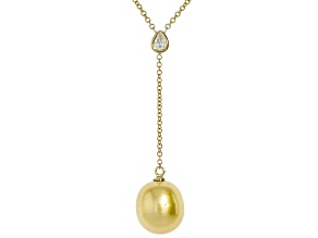 Golden Cultured South Sea Pearl and 0.10ct Lab Grown Diamond 14k Gold Y Necklace