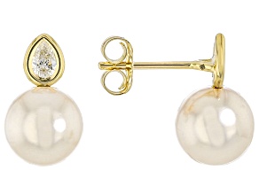 White Cultured Japanese Akoya Pearl and 0.20ctw Lab Grown Diamond 14k Gold Earrings