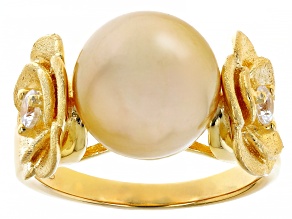 Golden Cultured South Sea Pearl and 0.40ctw White Zircon 18k Yellow Gold Over Sterling Silver Ring