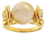 Golden Cultured South Sea Pearl and 0.40ctw White Zircon 18k Yellow Gold Over Sterling Silver Ring