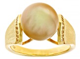 Golden Cultured South Sea Pearl with 0.16ctw White Zircon 18k Yellow Gold Over Sterling Silver Ring