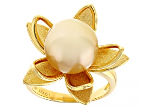 Golden Cultured South Sea Pearl 18k Gold Over Sterling Silver Ring