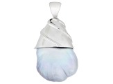 Blue Cultured South Sea Pearl Rhodium Over 14k White Gold Pendant