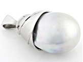 Light Blue Cultured South Sea Pearl Rhodium Over 14k White Gold Pendant