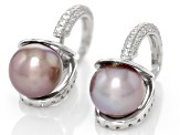 Pink Cultured Kasumiga Pearl With Cubic Zirconia Rhodium over Sterling Silver Drop Earrings