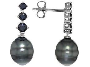 Cultured Tahitian Pearl With Black Spinel Rhodium Over Sterling Silver Earrings