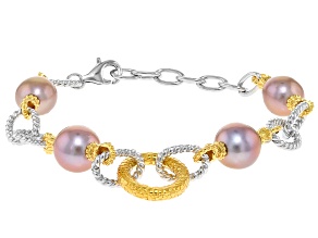 Cultured Kasumiga Pearl Rhodium And 18k Gold Over Sterling Silver Two-Tone Bracelet
