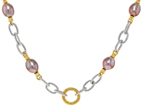 Purple Cultured Kasumiga Pearl Rhodium And 18k Yellow Gold over Sterling Silver Necklace