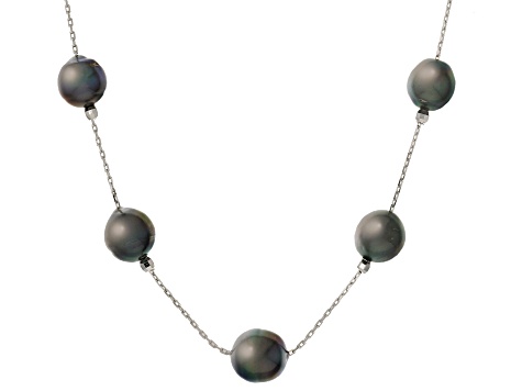 Cultured Tahitian Pearl Rhodium over Sterling Silver Necklace