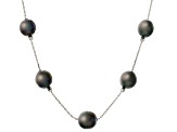 Cultured Tahitian Pearl Rhodium over Sterling Silver Necklace