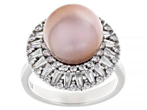 Genusis Pearls™ Pink Cultured Freshwater Pearl And Cubic Zirconia Rhodium Over Sterling Silver Ring