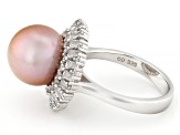 Genusis Pearls™ Pink Cultured Freshwater Pearl And Cubic Zirconia Rhodium Over Sterling Silver Ring