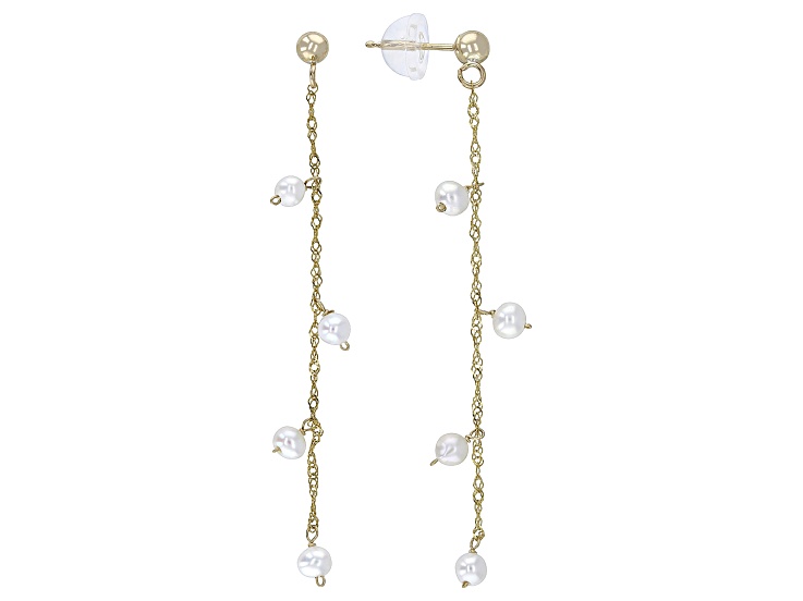 White Cultured Freshwater Pearl 14k Yellow Gold Earrings