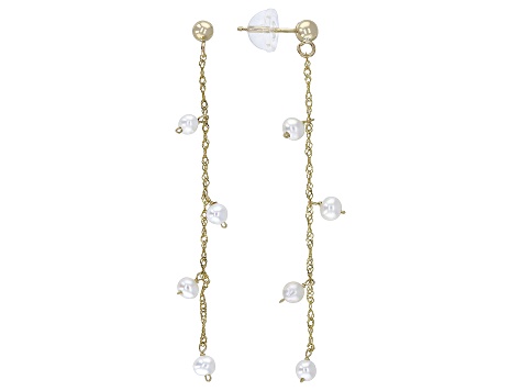 White Cultured Freshwater Pearl 14k Yellow Gold Earrings