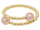 Pink Cultured Freshwater Pearl 14k Yellow Gold Adjustable Bypass Ring with Memory Wire