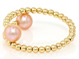 Pink Cultured Freshwater Pearl 14k Yellow Gold Adjustable Bypass Ring with Memory Wire