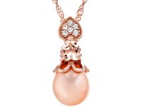 Pink Cultured Freshwater Pearl with Morganite & Zircon 18k Rose Gold Over Silver Pendant with Chain