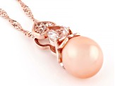 Pink Cultured Freshwater Pearl with Morganite & Zircon 18k Rose Gold Over Silver Pendant with Chain