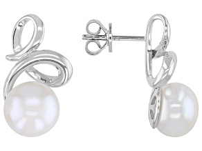 White Cultured Freshwater Pearl Rhodium Over Sterling Silver Earrings