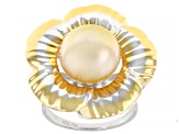 Golden Cultured South Sea Pearl Rhodium And 18k Yellow Gold Over Sterling Convertible Ring/Pendant