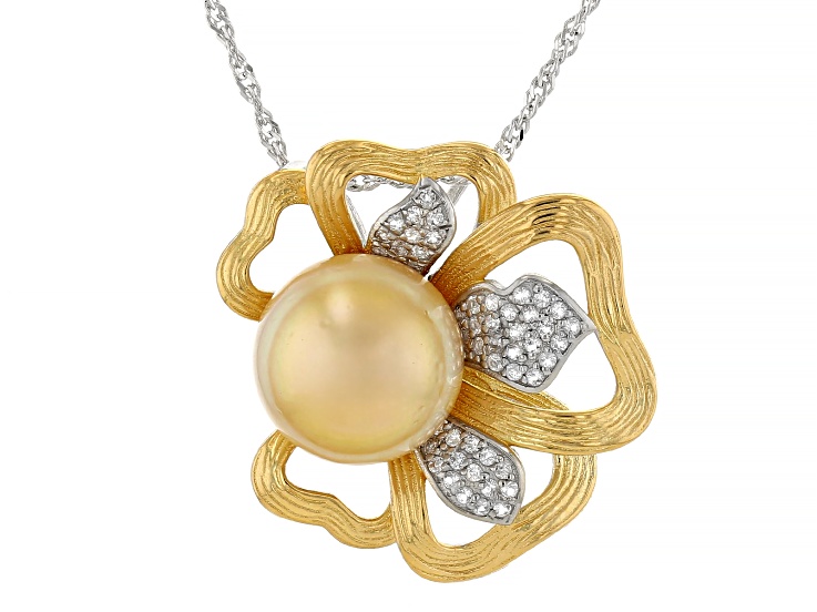 11mm Golden Cultured South Sea Pearl with Topaz Rhodium