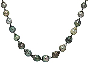 Cultured Tahitian Pearl Rhodium Over Sterling Silver Necklace