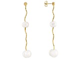 White Cultured Freshwater Pearl 18k Yellow Gold Over Sterling Silver Earrings