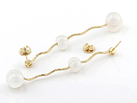 White Cultured Freshwater Pearl 18k Yellow Gold Over Sterling Silver Earrings