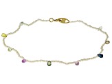 White Cultured Seed Pearls With Multi Color Sapphire 18k Yellow Gold Bracelet