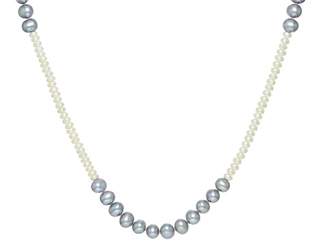 Platinum And White Cultured Freshwater Pearl Rhodium Over Sterling Silver Necklace