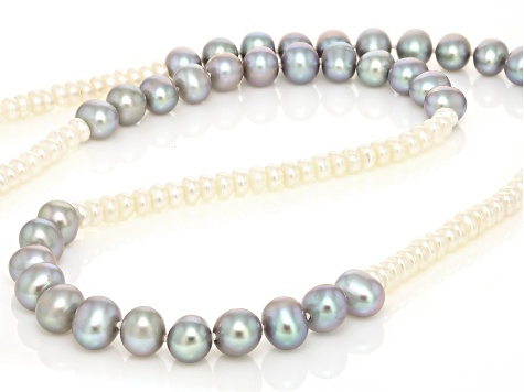 Platinum And White Cultured Freshwater Pearl Rhodium Over Sterling Silver Necklace