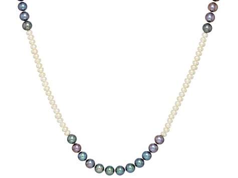 Peacock And White Cultured Freshwater Pearl Rhodium Over Sterling Silver Necklace