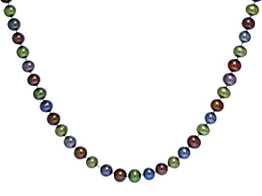 Multi-Color Freshwater Pearl Rhodium Over Sterling Silver Necklace