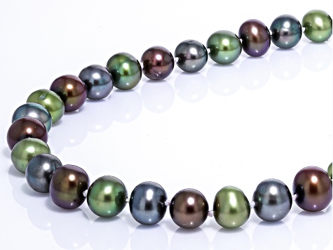 Multi-Color Freshwater Pearl Rhodium Over Sterling Silver Necklace