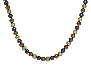 Multi-Color Freshwater Pearl Rhodium Over Sterling Silver Necklace