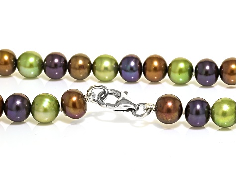 Multi-Color Freshwater Pearl Rhodium Over Sterling Silver Necklace