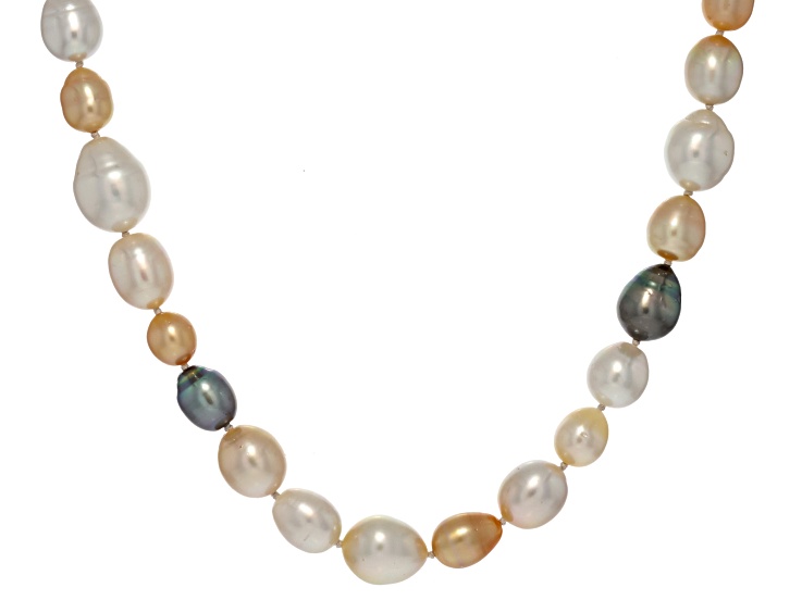 Cultured Tahitian Golden & White South Sea Pearl 14k Yellow Gold Over ...
